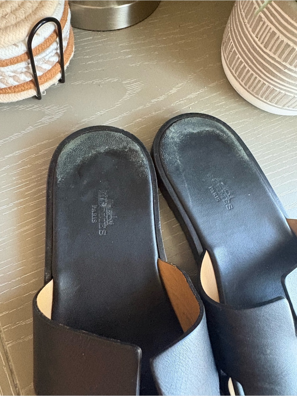 Hermes Izmir Black Leather Slide Sandals - Picture 11 of 11